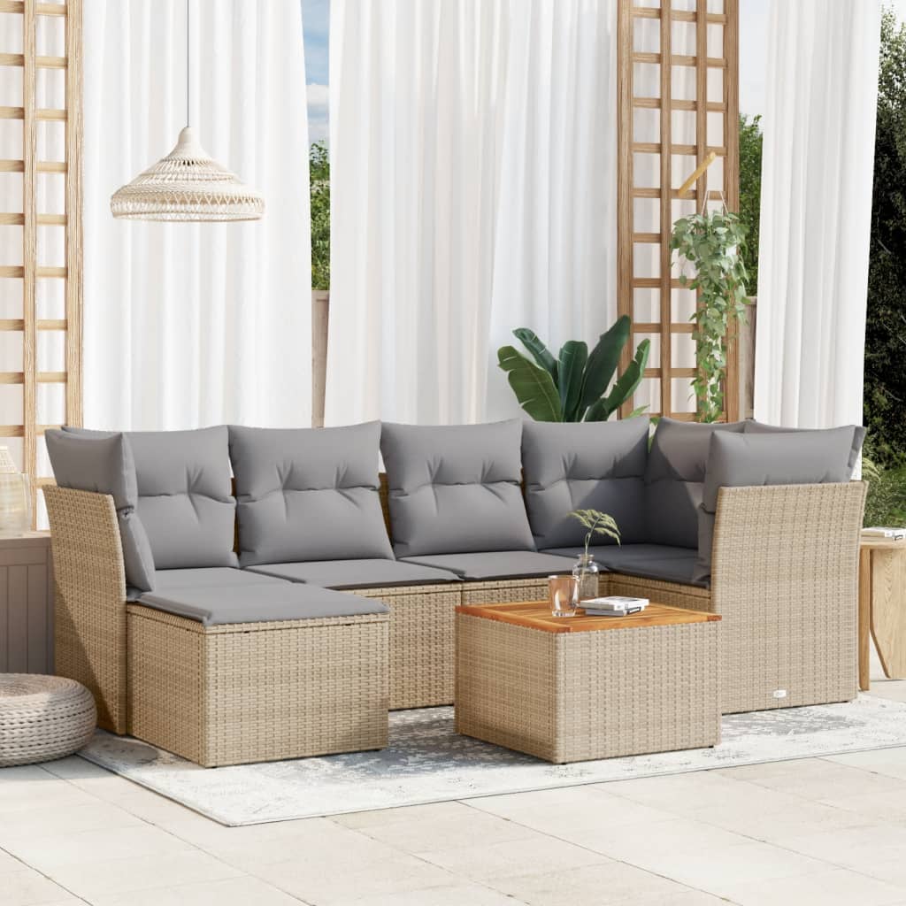 7-delige Loungeset met kussens poly rattan