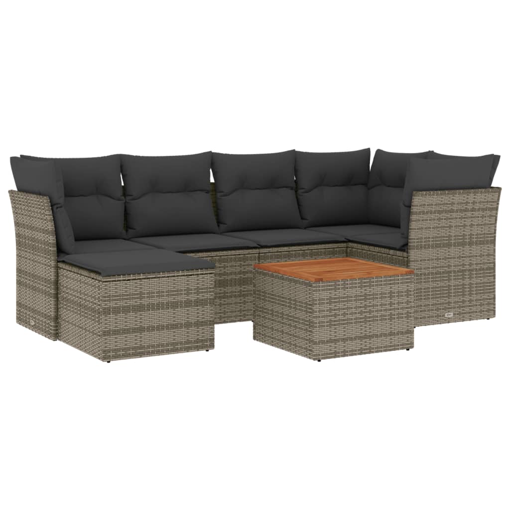 7-delige Loungeset met kussens poly rattan