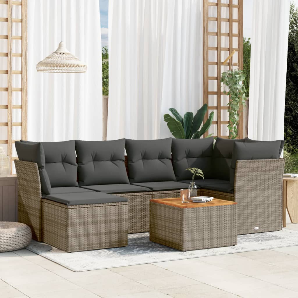 7-delige Loungeset met kussens poly rattan