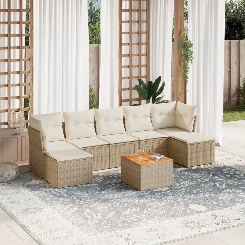 8-delige Loungeset met kussens poly rattan