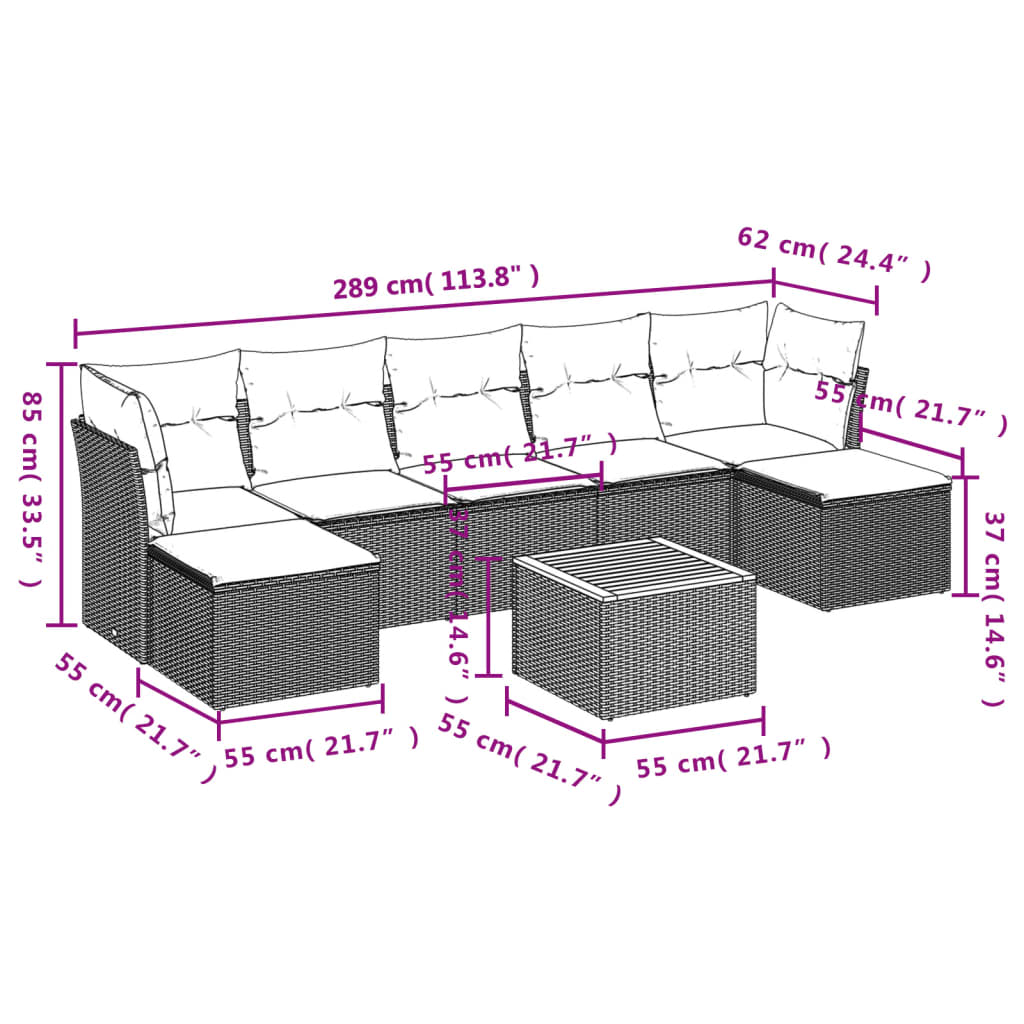 8-delige Loungeset met kussens poly rattan