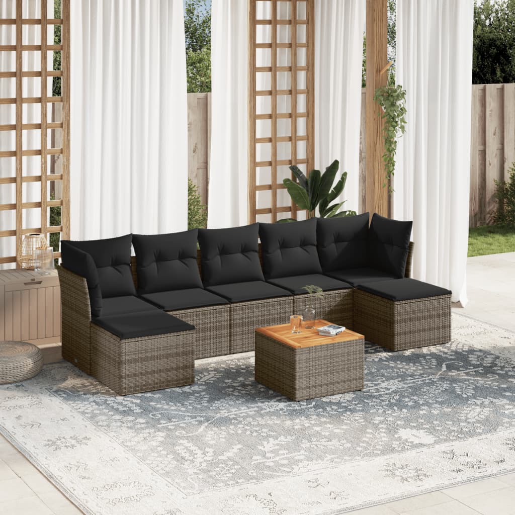 8-delige Loungeset met kussens poly rattan