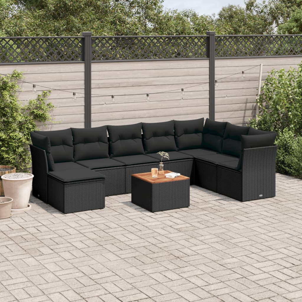 9-delige Loungeset met kussens poly rattan