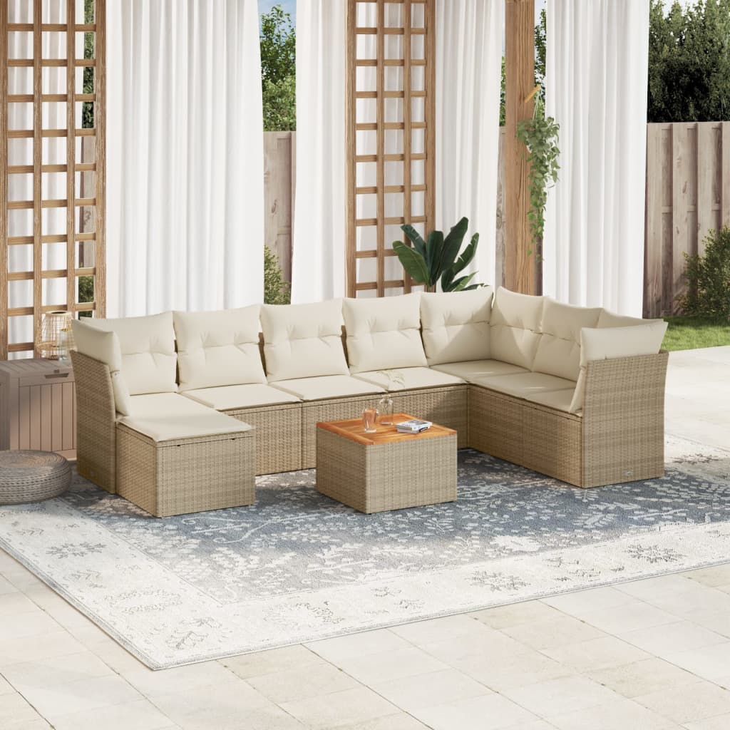 9-delige Loungeset met kussens poly rattan