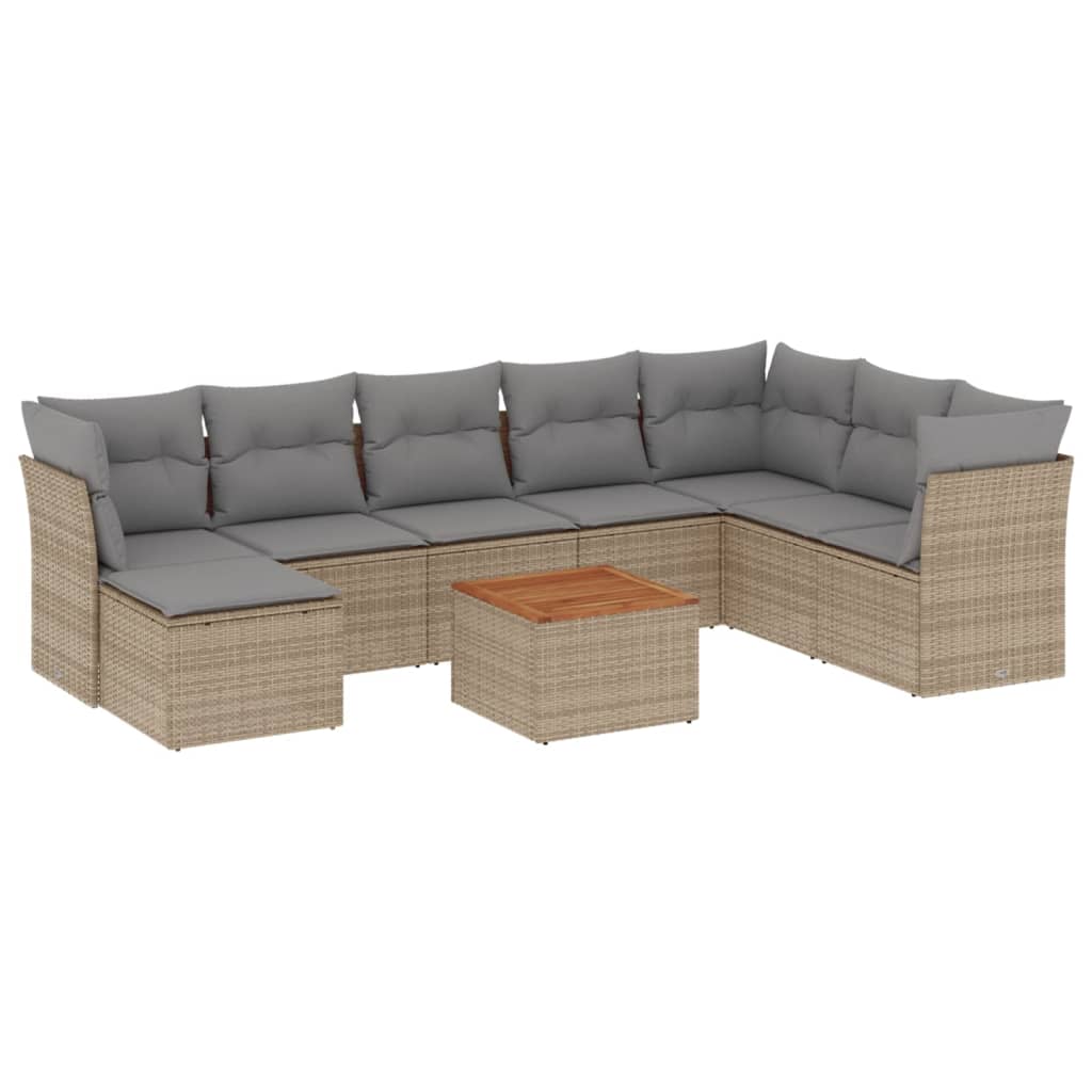 9-delige Loungeset met kussens poly rattan