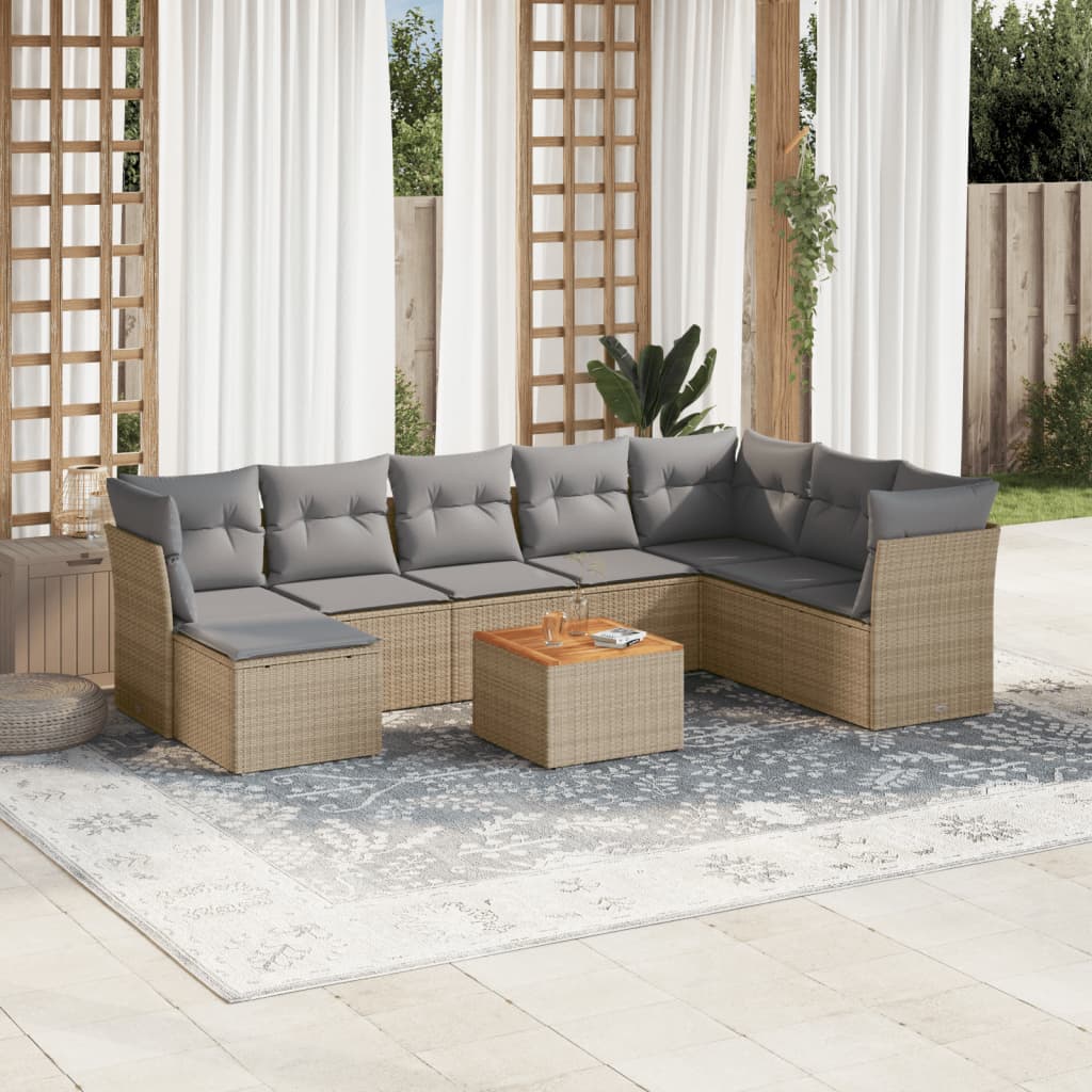 9-delige Loungeset met kussens poly rattan