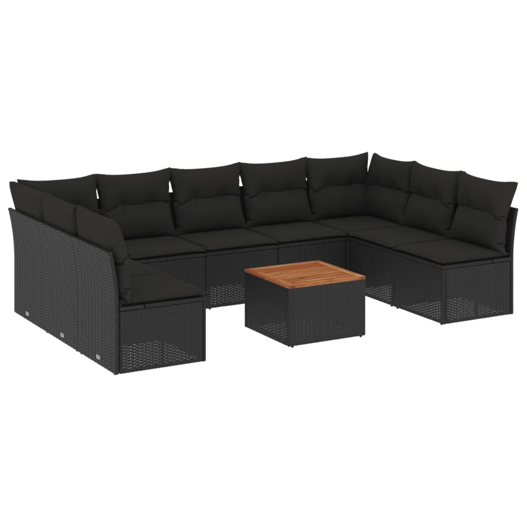 10-delige Loungeset met kussens poly rattan beige