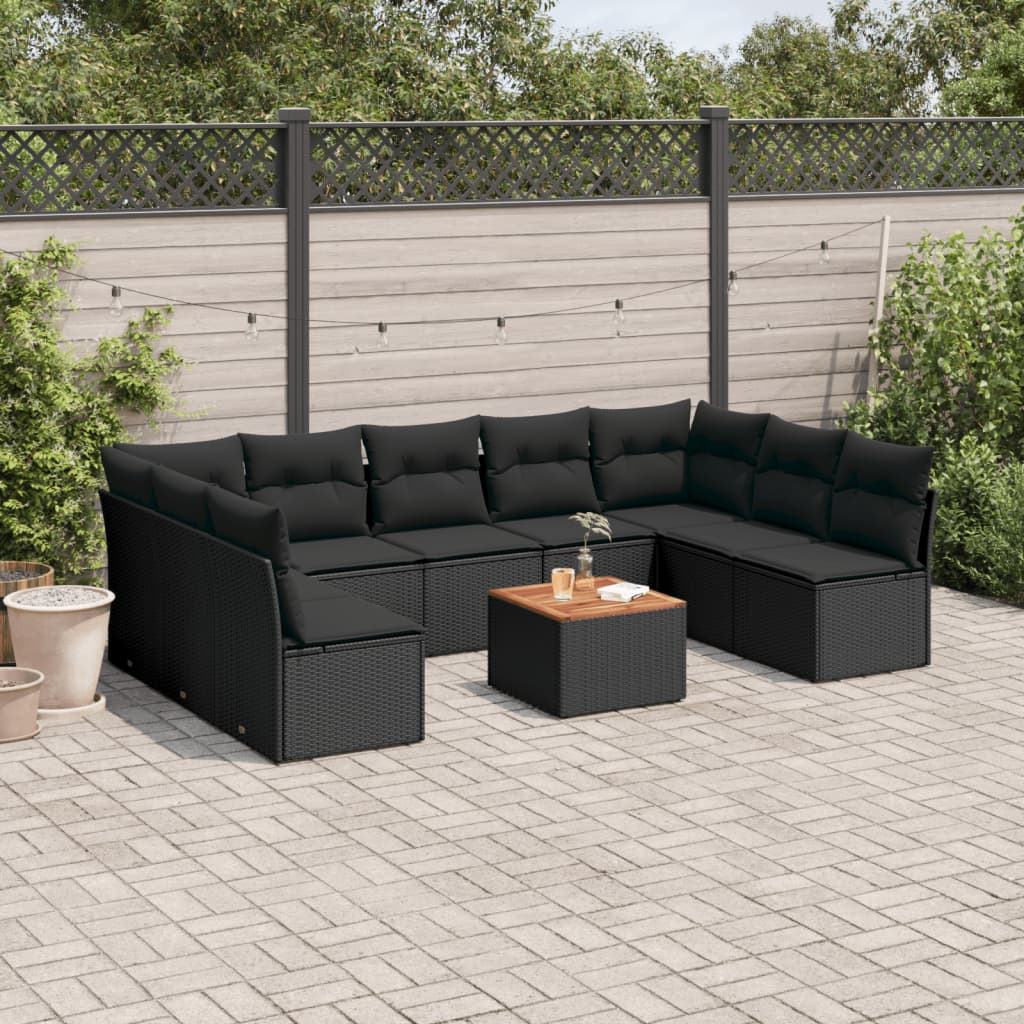 10-delige Loungeset met kussens poly rattan beige