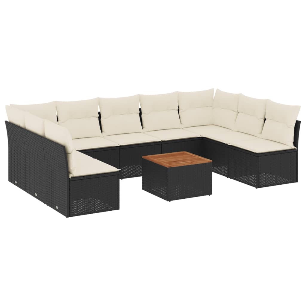 10-delige Loungeset met kussens poly rattan beige