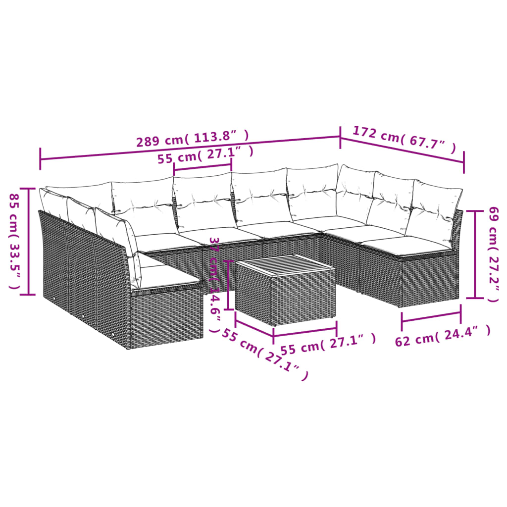 Ensemble Lounge 10 pièces avec coussins en polyrotin