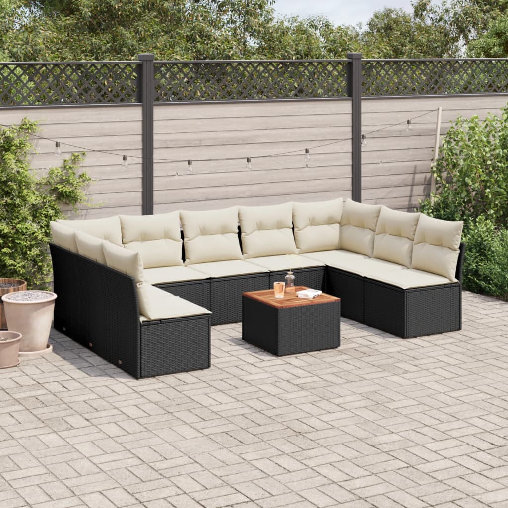 10-delige Loungeset met kussens poly rattan