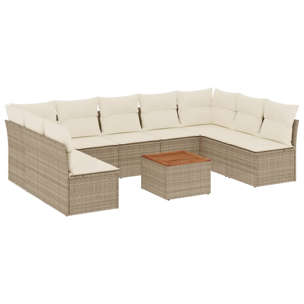 10-delige Loungeset met kussens poly rattan