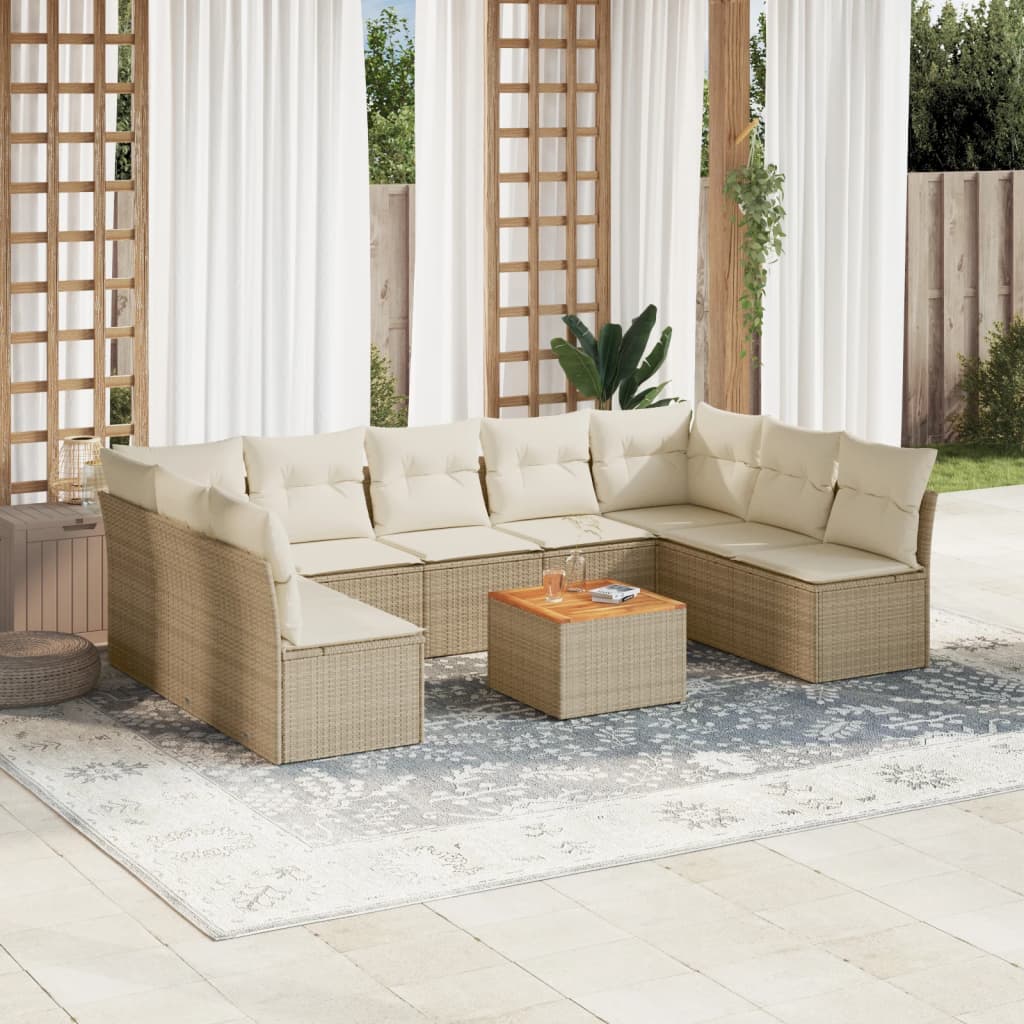 10-delige Loungeset met kussens poly rattan