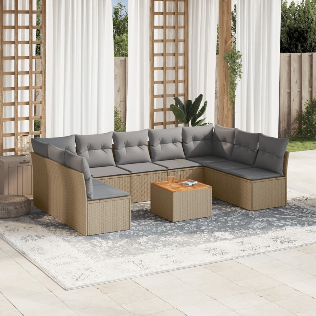 10-delige Loungeset met kussens poly rattan