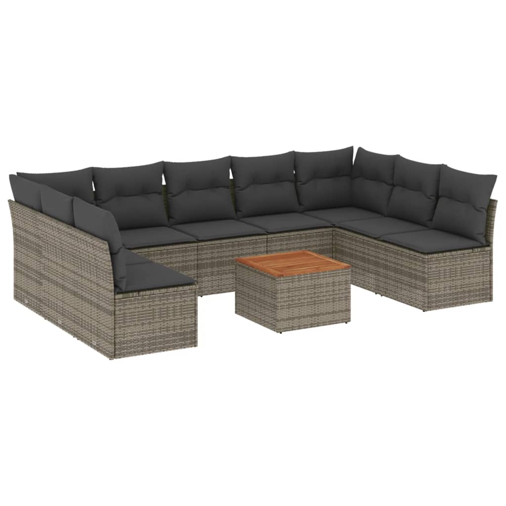 10-delige Loungeset met kussens poly rattan beige