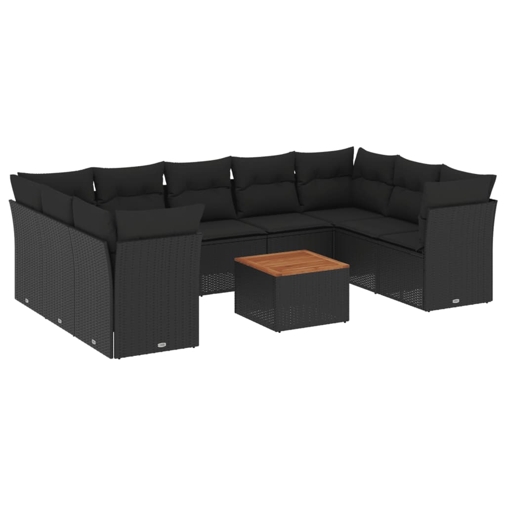 10-delige Loungeset met kussens poly rattan grijs