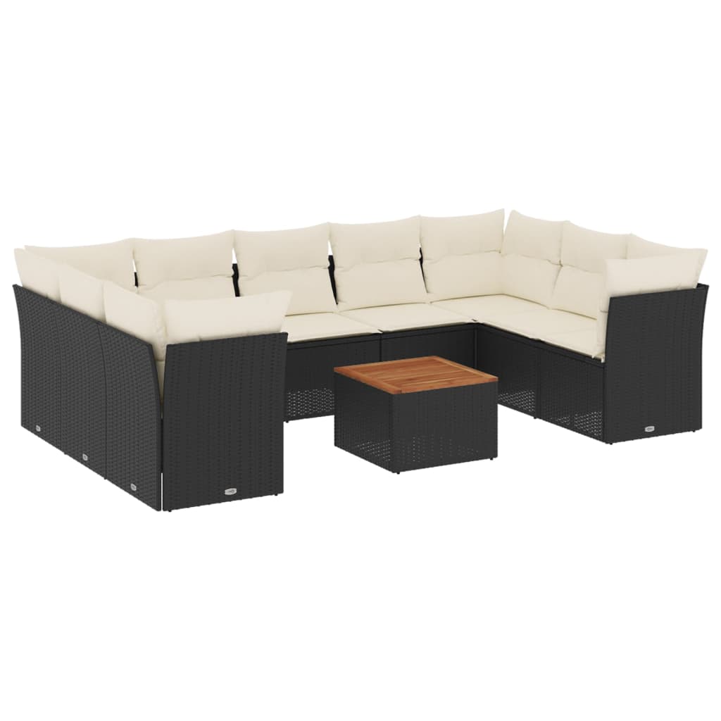 10-delige Loungeset met kussens poly rattan grijs