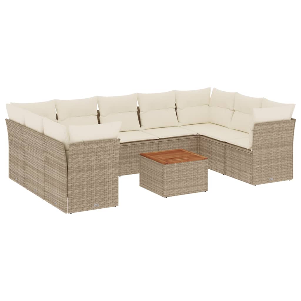 10-delige Loungeset met kussens poly rattan grijs