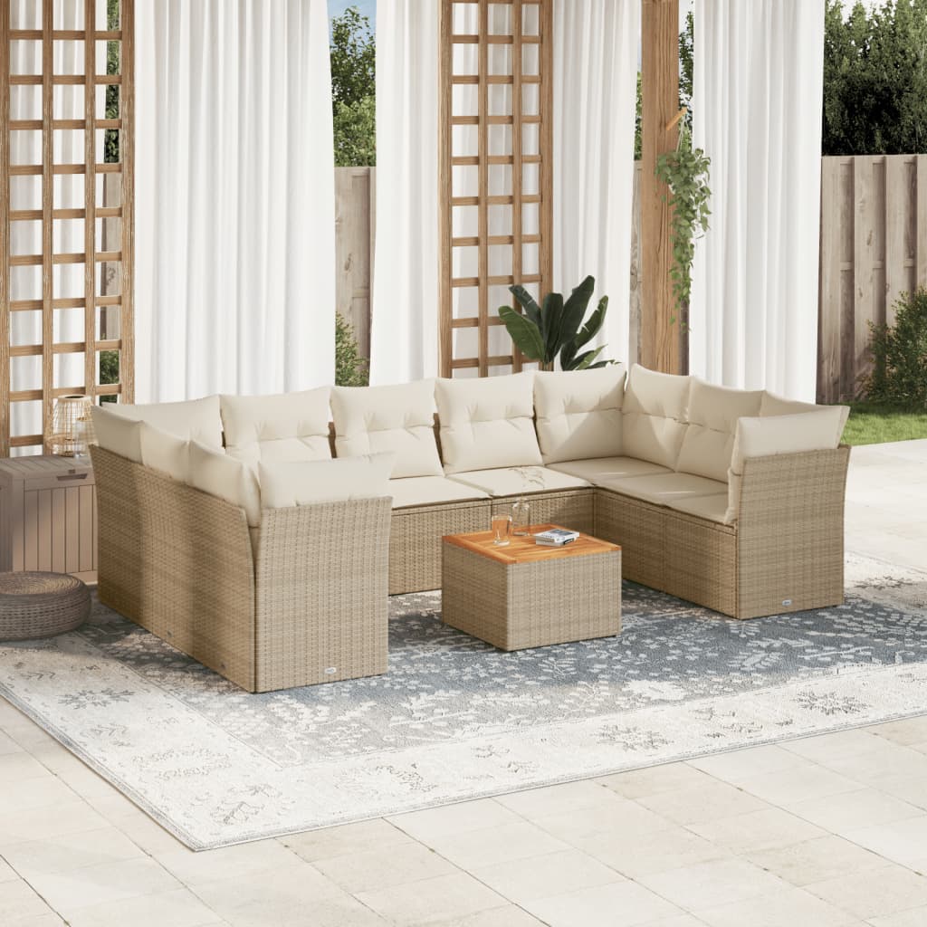 10-delige Loungeset met kussens poly rattan grijs