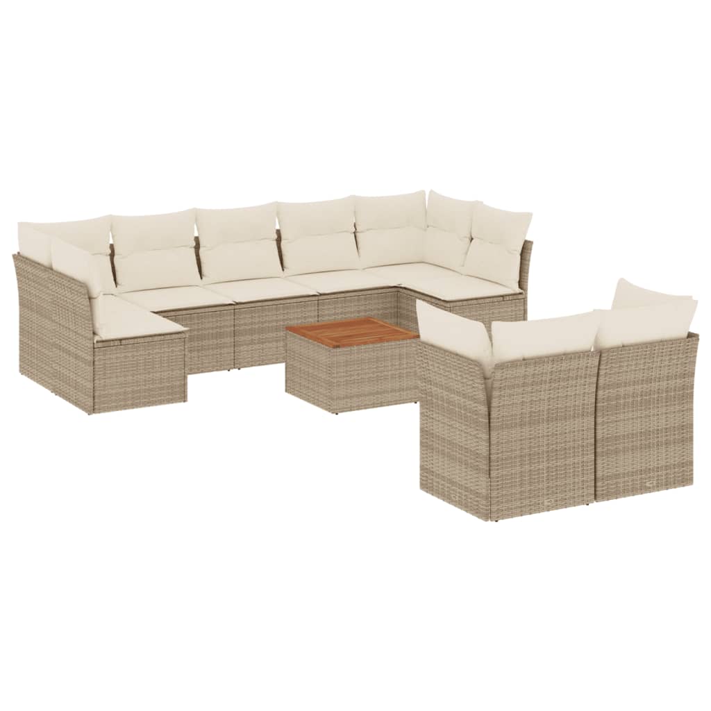 10-delige Loungeset met kussens poly rattan grijs