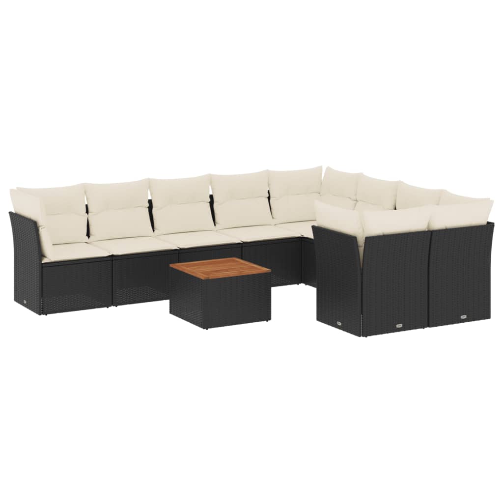 10-delige Loungeset met kussens poly rattan grijs