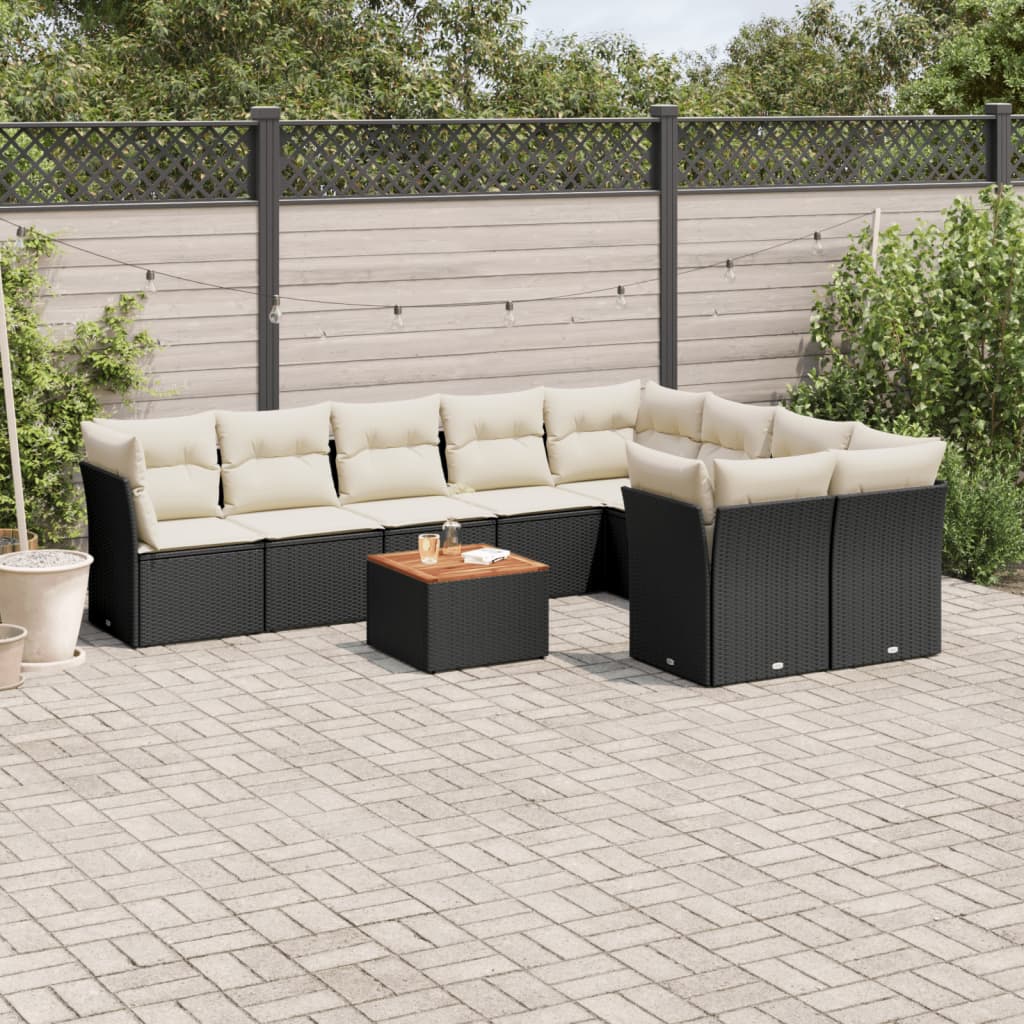 10-delige Loungeset met kussens poly rattan grijs