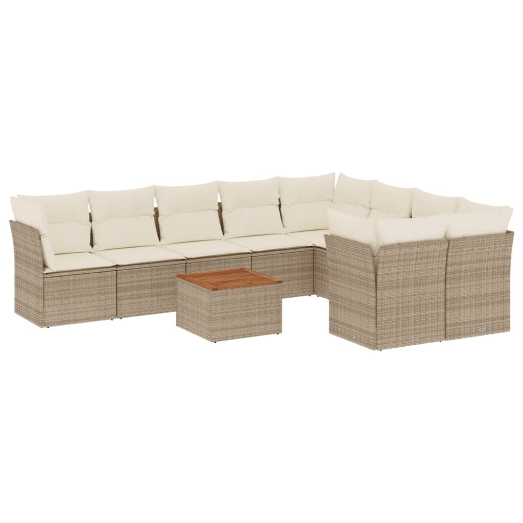 10-delige Loungeset met kussens poly rattan grijs