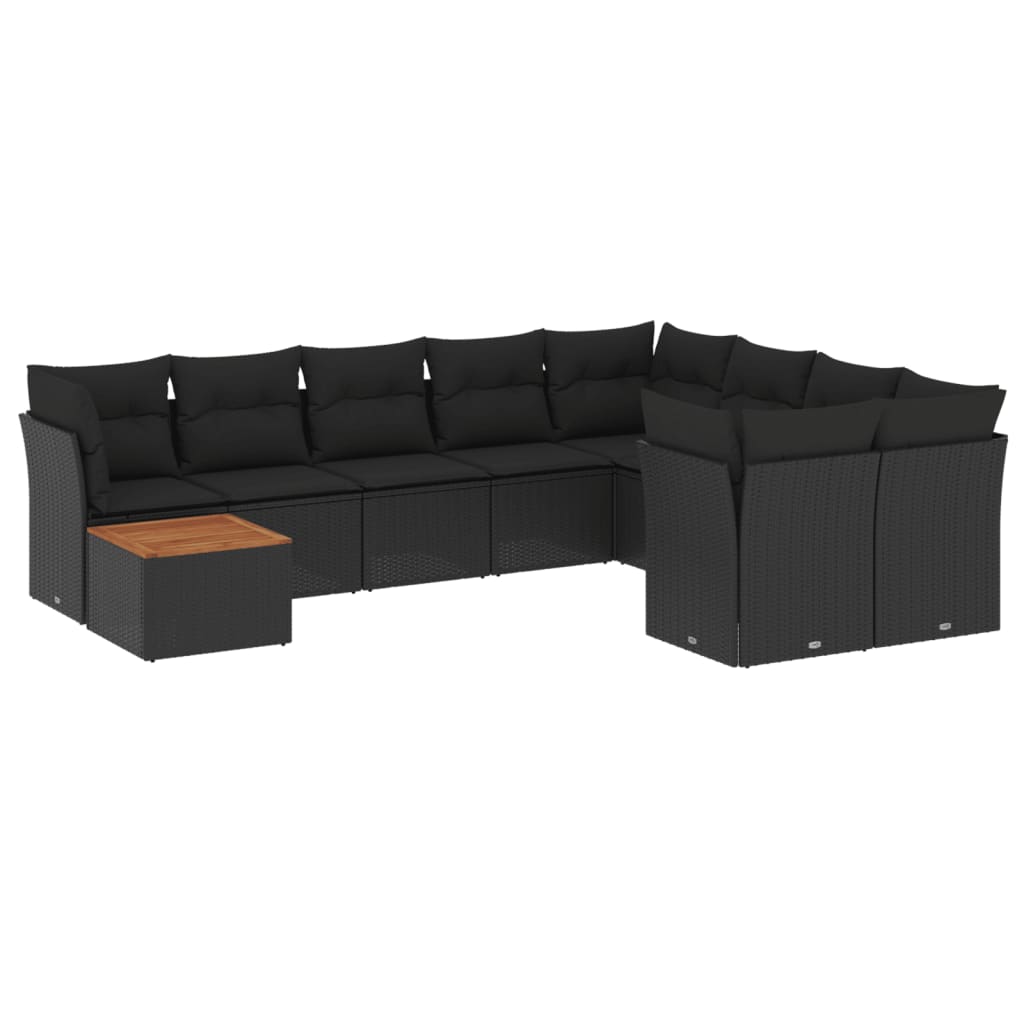 10-delige Loungeset met kussens poly rattan grijs