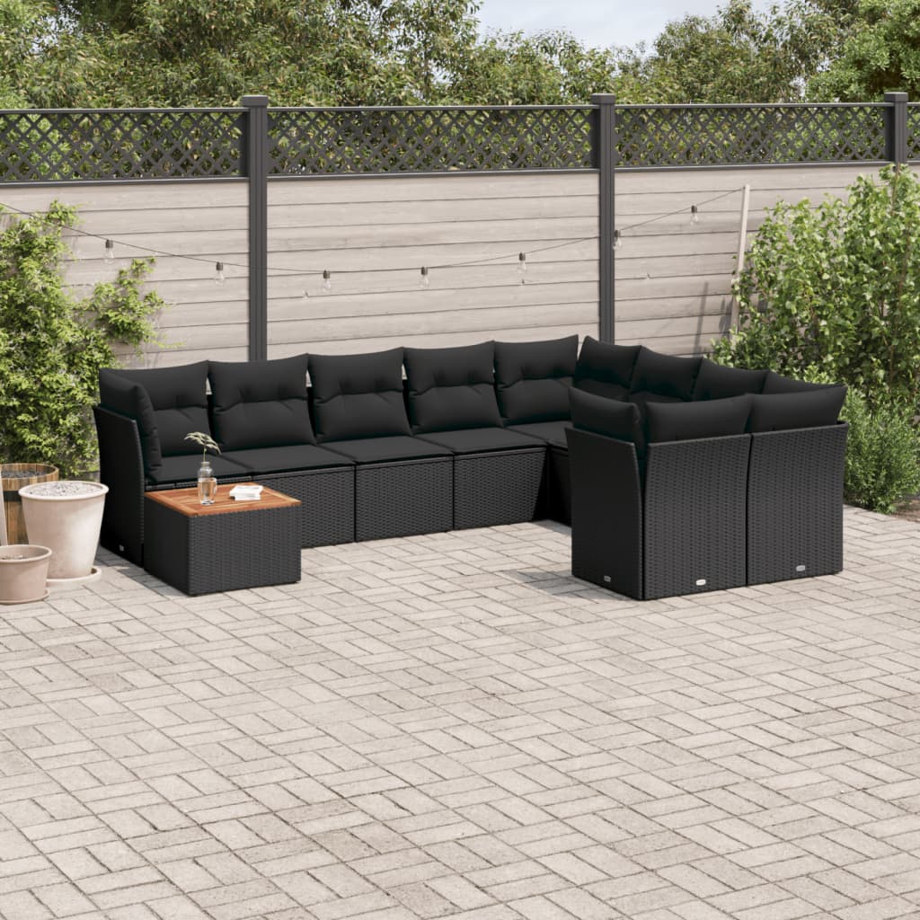 10-delige Loungeset met kussens poly rattan grijs