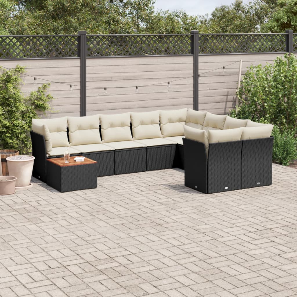 10-delige Loungeset met kussens poly rattan grijs