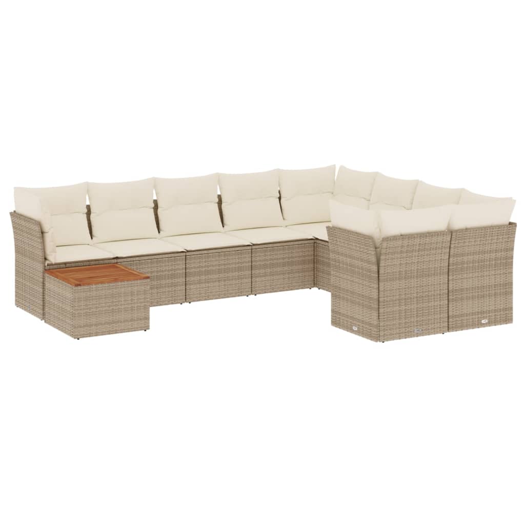 10-delige Loungeset met kussens poly rattan grijs