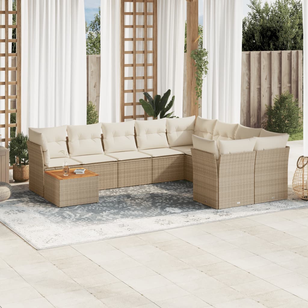 10-delige Loungeset met kussens poly rattan grijs