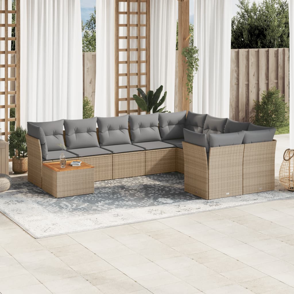 10-delige Loungeset met kussens poly rattan grijs