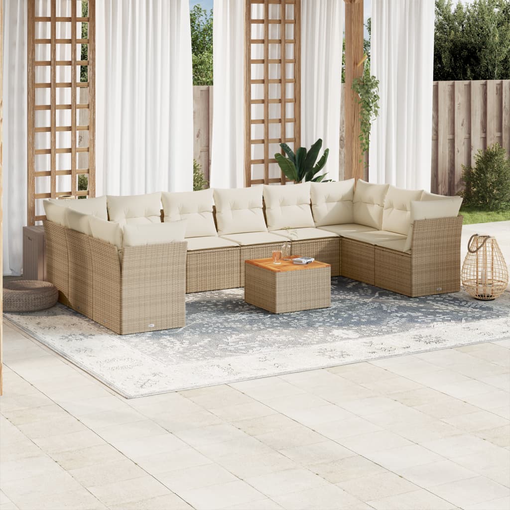 11-delige Loungeset met kussens poly rattan zwart