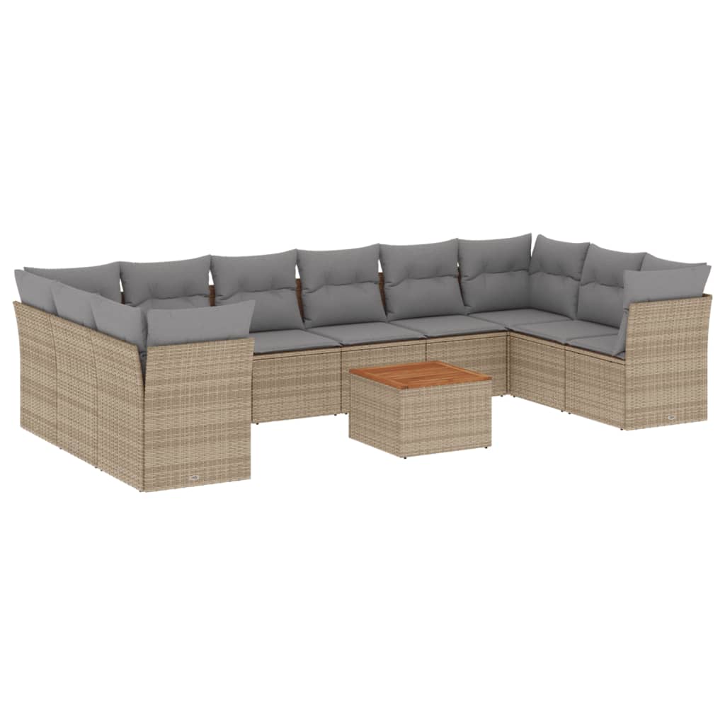 11-delige Loungeset met kussens poly rattan zwart