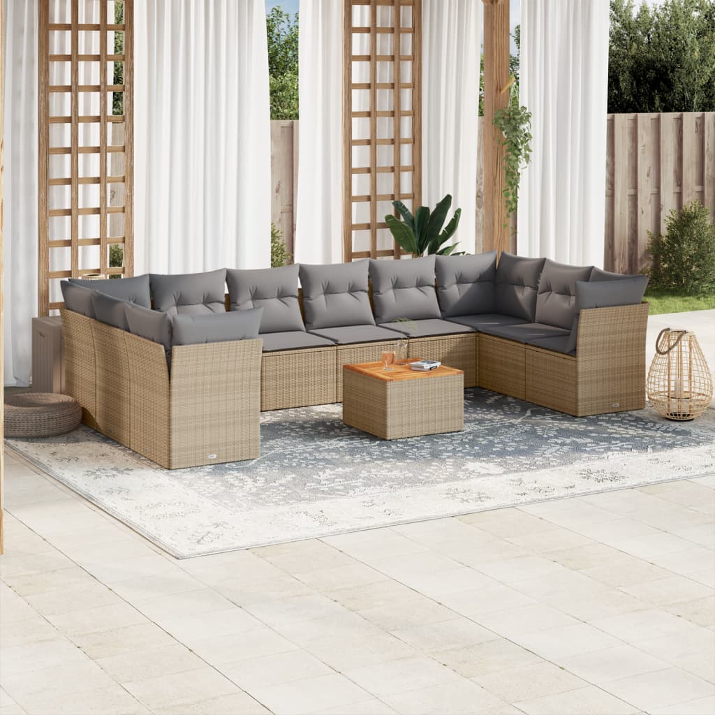 11-delige Loungeset met kussens poly rattan zwart