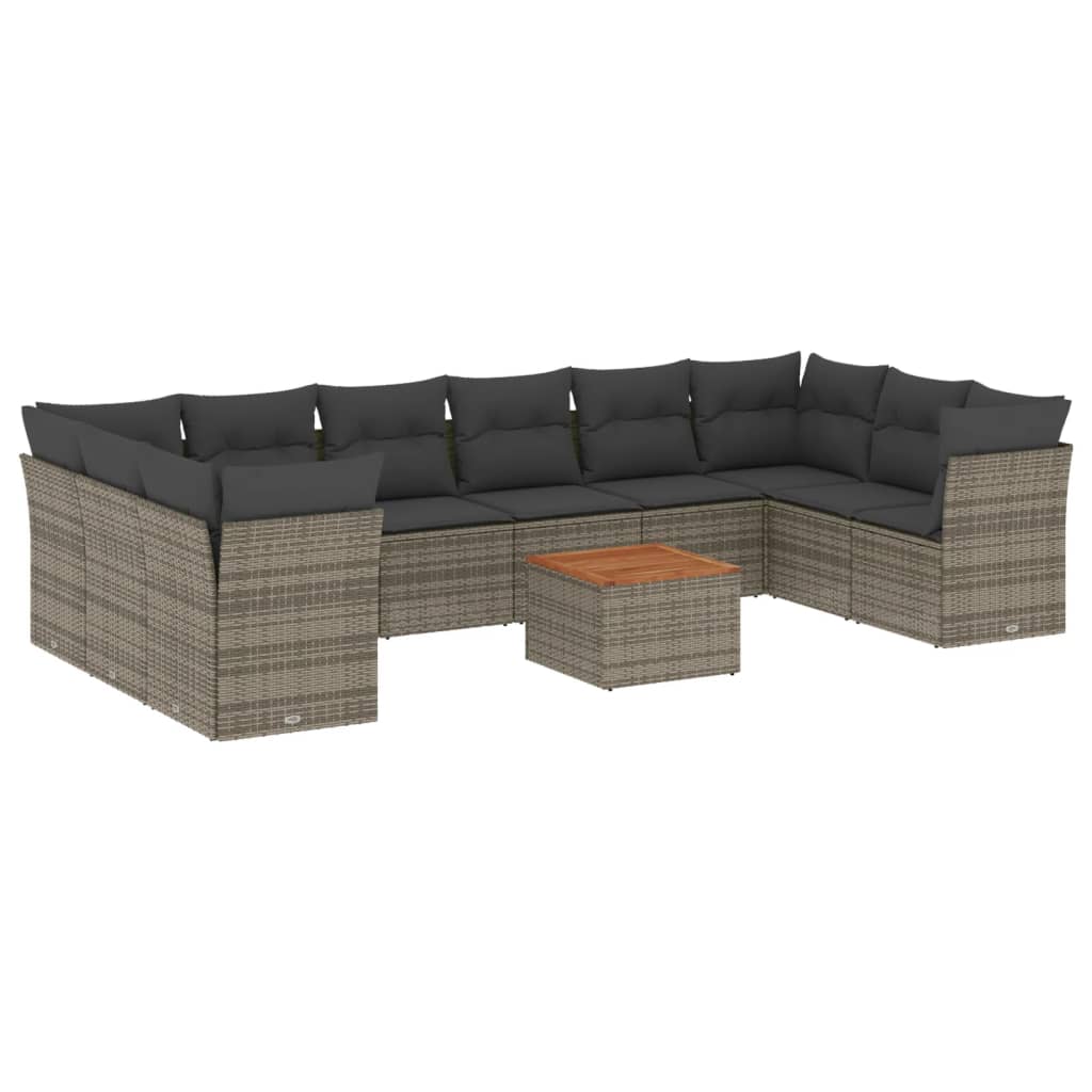 11-delige Loungeset met kussens poly rattan zwart