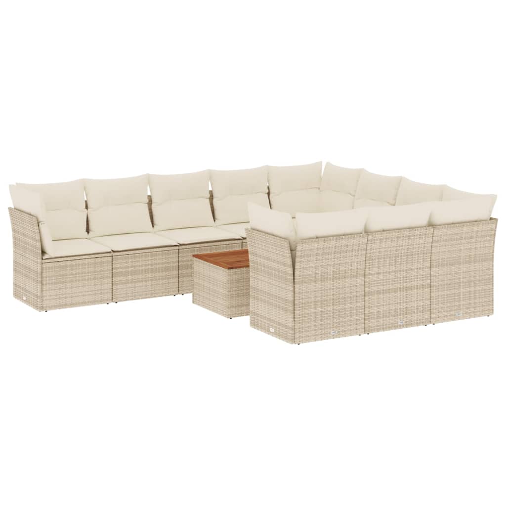 11-delige Loungeset met kussens poly rattan zwart