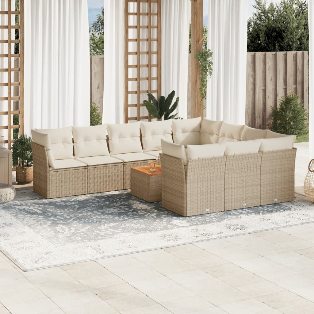 11-delige Loungeset met kussens poly rattan zwart