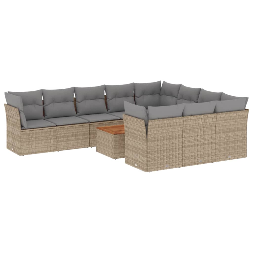 11-delige Loungeset met kussens poly rattan zwart