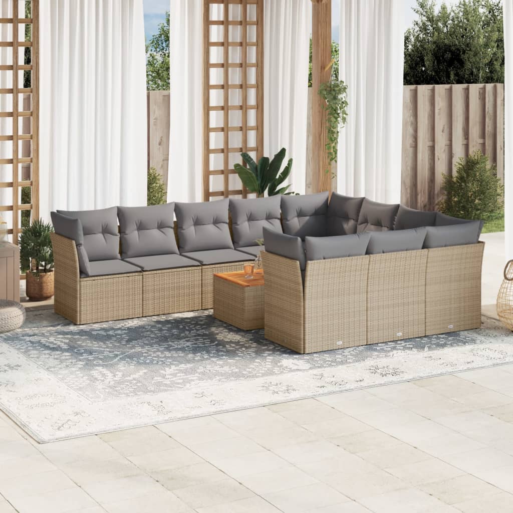 11-delige Loungeset met kussens poly rattan zwart