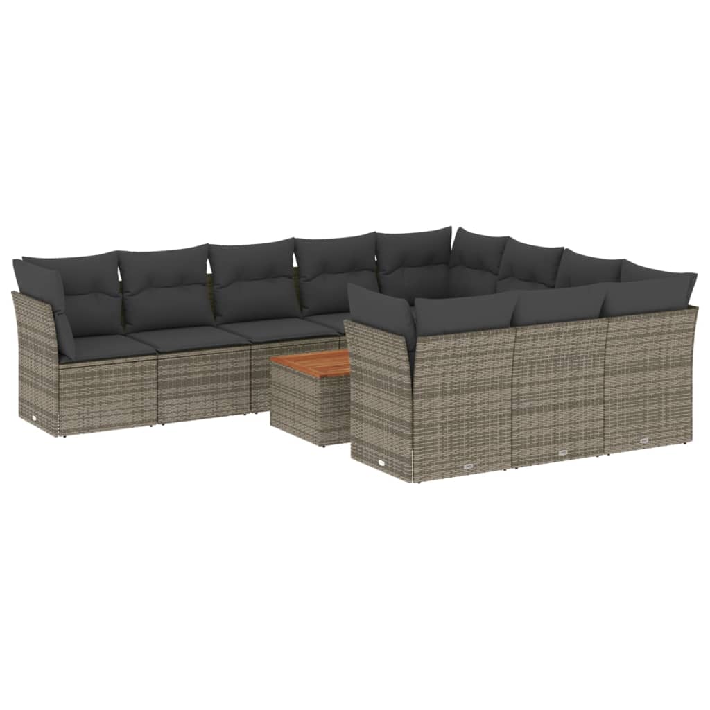 11-delige Loungeset met kussens poly rattan zwart