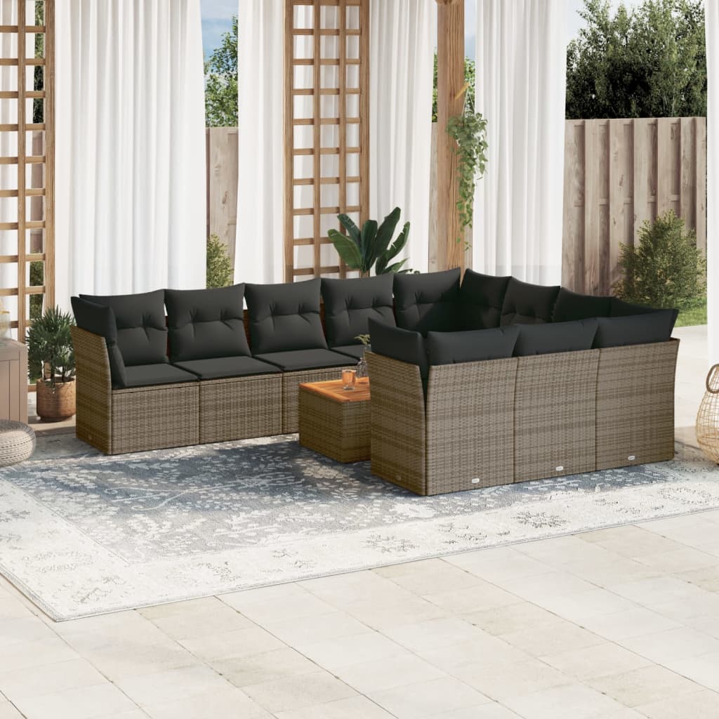 11-delige Loungeset met kussens poly rattan zwart