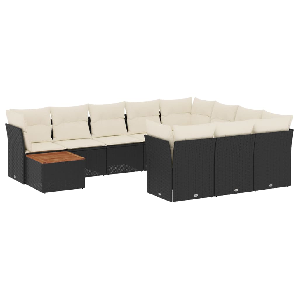 11-delige Loungeset met kussens poly rattan zwart