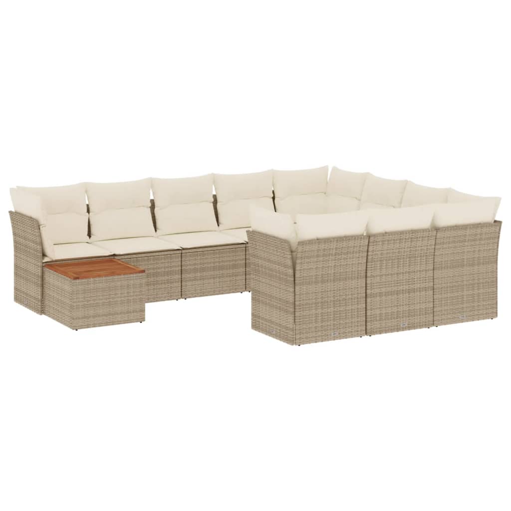 11-delige Loungeset met kussens poly rattan zwart