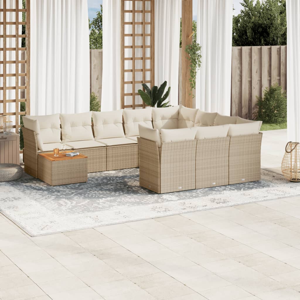 11-delige Loungeset met kussens poly rattan zwart