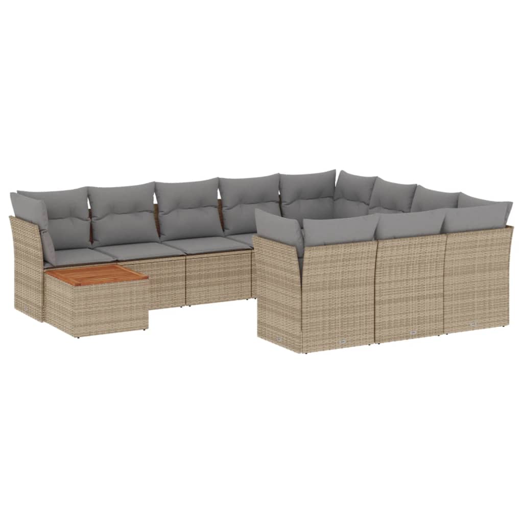 11-delige Loungeset met kussens poly rattan zwart