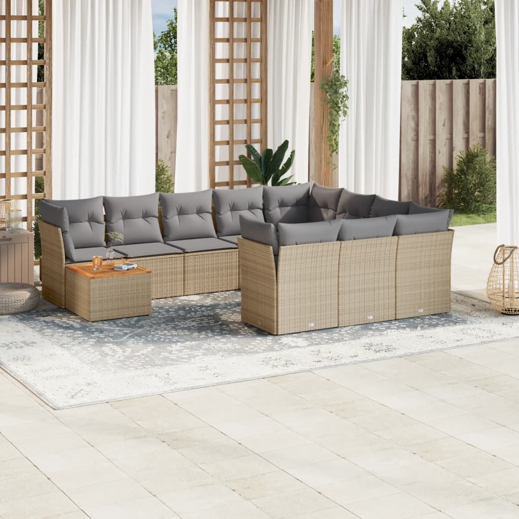 11-delige Loungeset met kussens poly rattan zwart