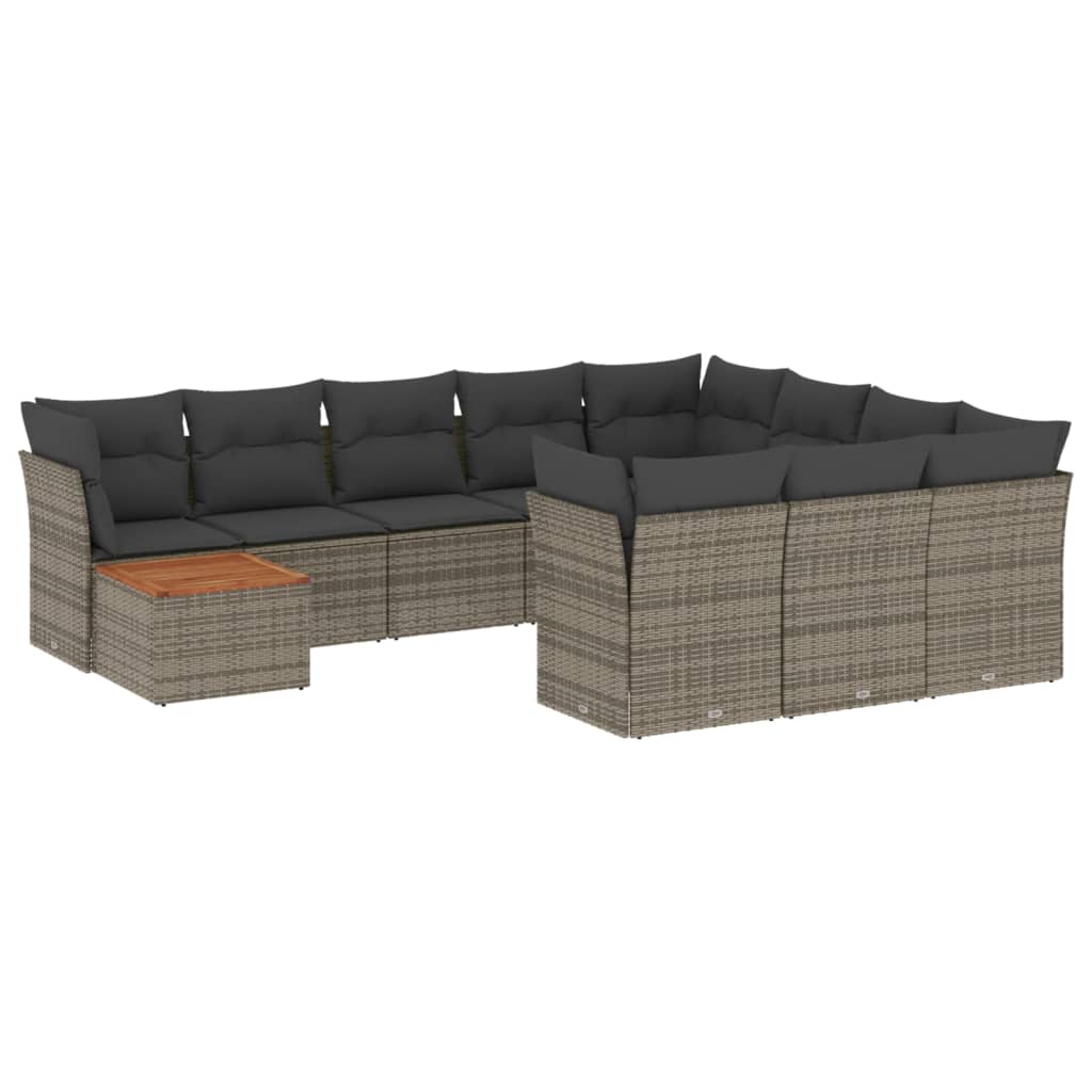 11-delige Loungeset met kussens poly rattan zwart