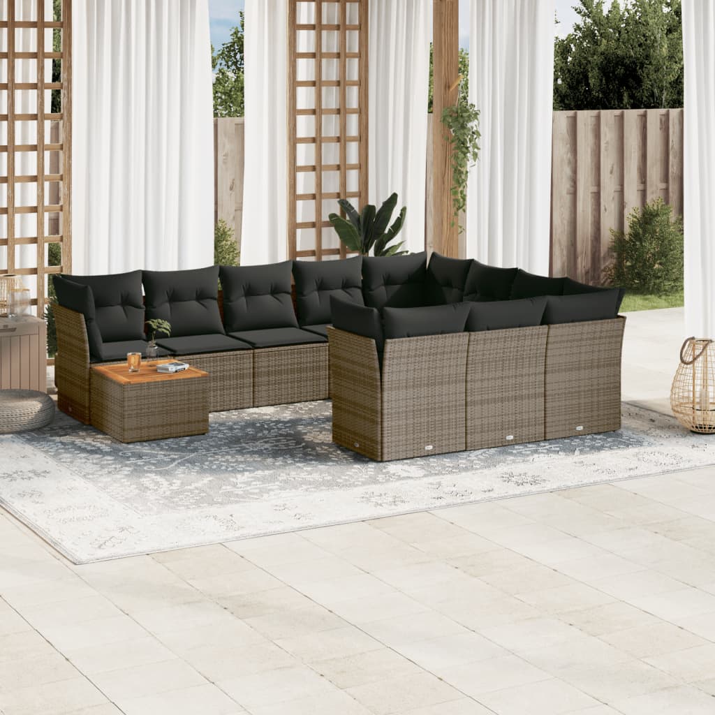 11-delige Loungeset met kussens poly rattan zwart